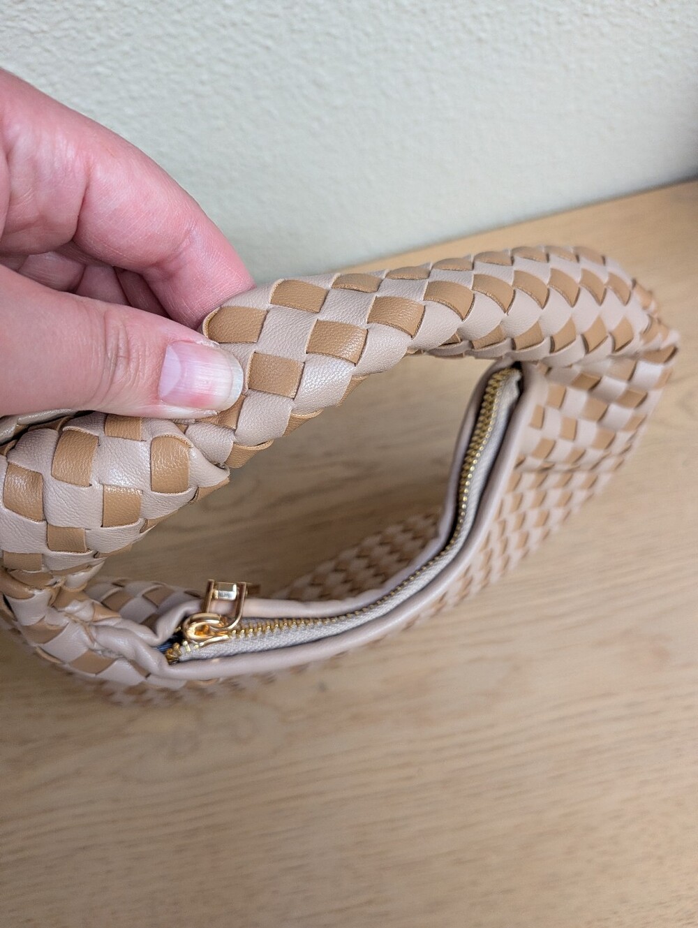 Melie Bianco Anthropologie Brigitte Woven Vegan Leather Mini Handbag Beige Tan - Picture 3 of 8